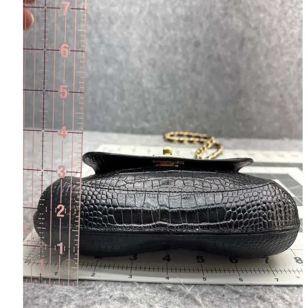 Ann Taylor Black Leather Croc-Embossed Gold Chain Small Shoulder Bag
